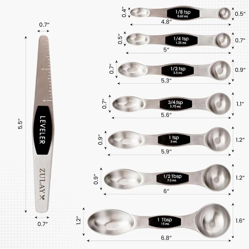Zulay Kitchen Zulay Stainless Steel Measuring Spoon Set - Stackable Magnetic Spoon Measuring Set - Magnetic Measuring Spoon Set Of 8 With Leveler - Made With Strong N45 Magnets & 304 Stainless Steel - Sunset