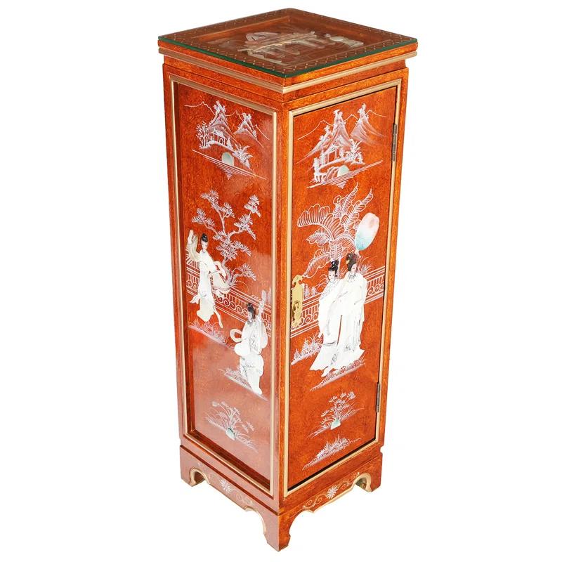 Bloomsbury Market Oriental lacquer Pedestal With Inlaid Mother of Pearl
