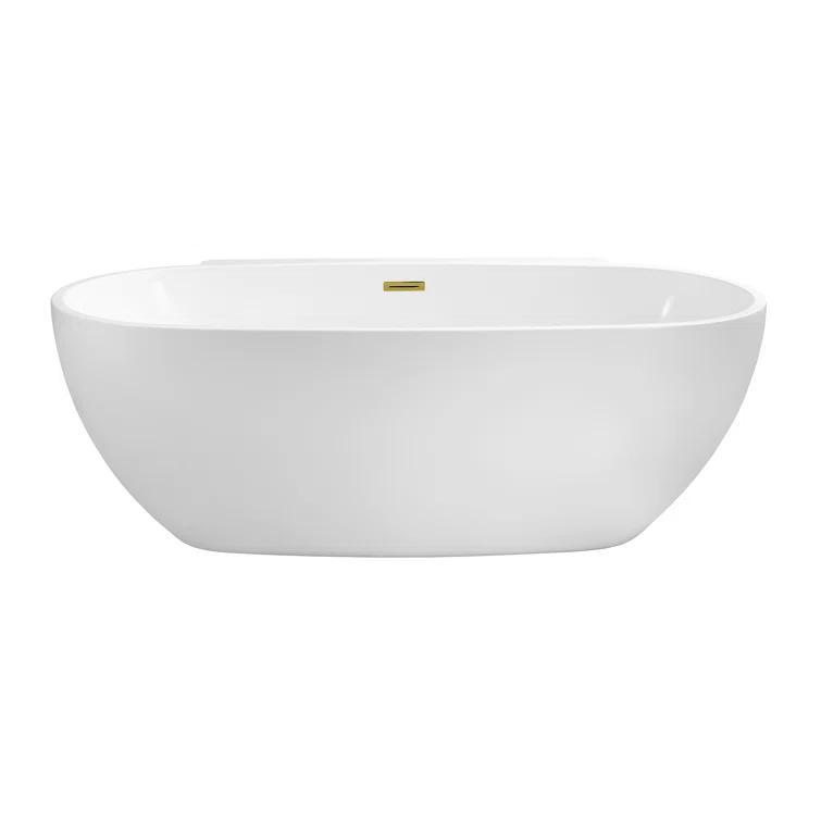 59" Streamline Freestanding Soaking Acrylic Bathtub With Drain and Bamboo Tray
