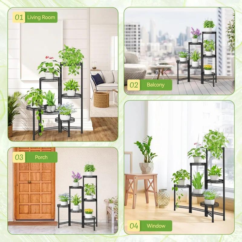 17 Stories 6 Tier Metal Plant Stand, Indoor/Outdoor Corner Rack, Folding Iron Display Shelf