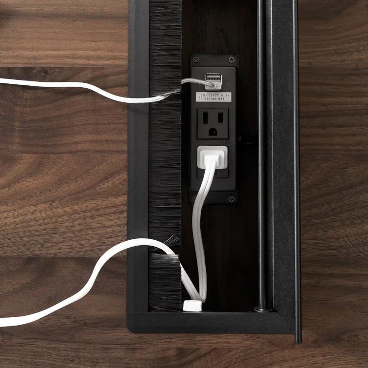 Ivy Bronx Kauan Helsy L-Shaped Desk with Power Bar and Removable Hutch Natural Walnut