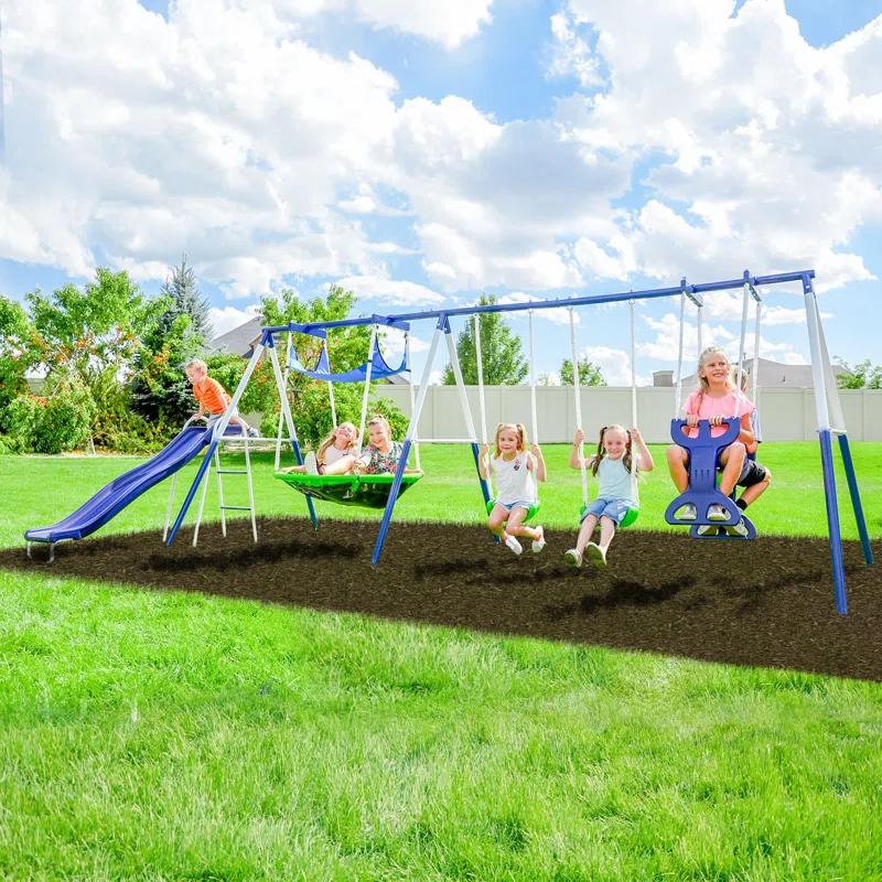 Sportspower Sportspower Outdoor Rosemead Metal Swing Set with Lifetime Warranty on 6' Double Wall Slide