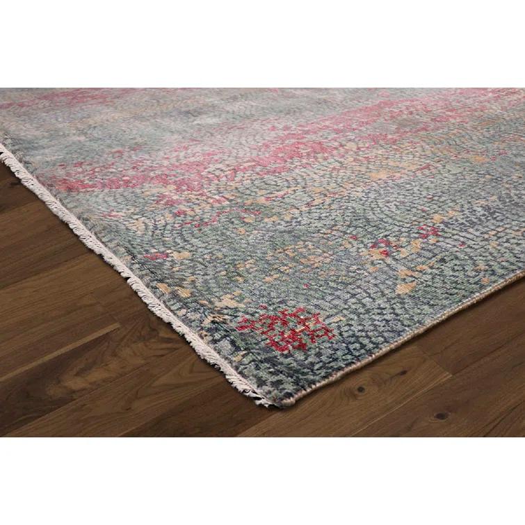 Gemstone Mosaic Multicolor Hand-Knotted Wool, Viscose & Silk 10' x 14' Area Rug