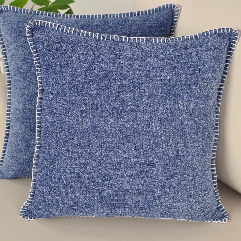 Oveesha Soft Chenille Throw Pillow Covers With Stitched Edge (Set of 2)