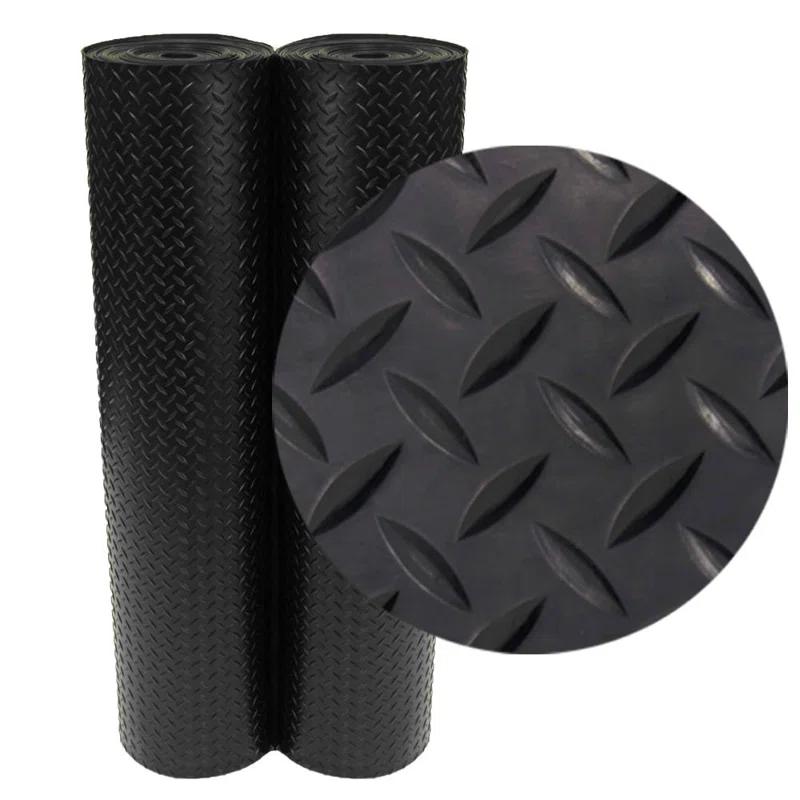 Rubber-Cal, Inc. Rubber-Cal "Diamond-Plate" Rubber Flooring Rolls Rubber-Cal, Inc. 48'' W x 24'' L Garage Flooring in Black