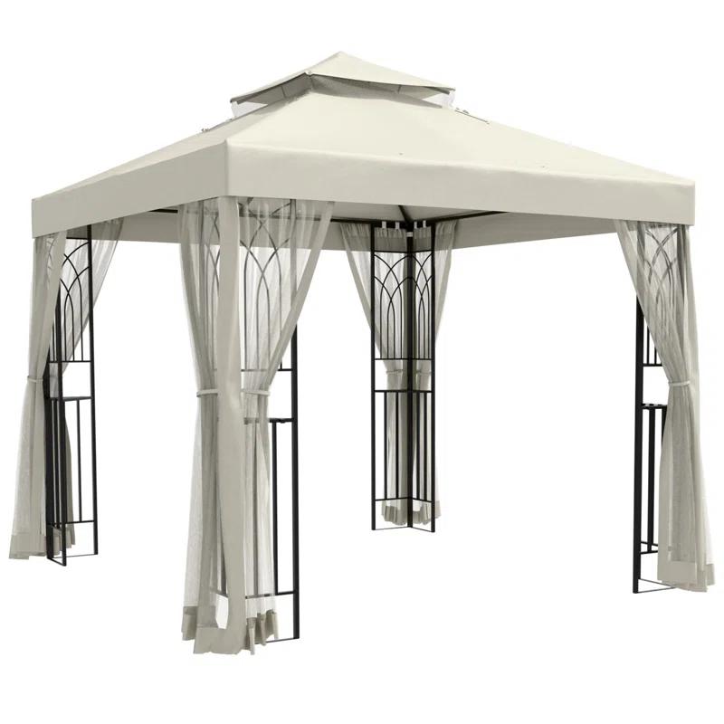 COOS BAY 8 Ft. W x 8 Ft. D Steel Frame Vented Soft Top Patio Gazebo with Mesh Netting, Corner Shelves
