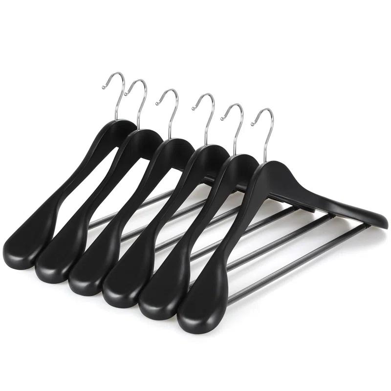 Rebrilliant 6 Pack Wide Shoulder Wooden Hangers, 360° Rotating Hooks, Solid Wood Heavy Duty Hangers