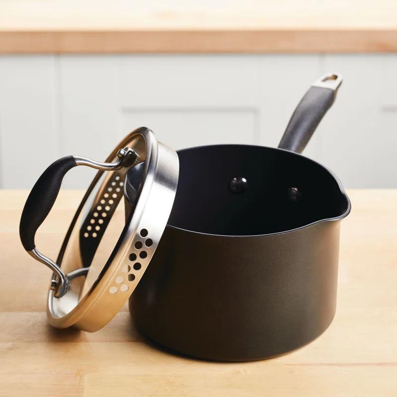 Anolon Advanced Home Hard Anodized Nonstick Saucepan With Straining Lid, 2 Quart