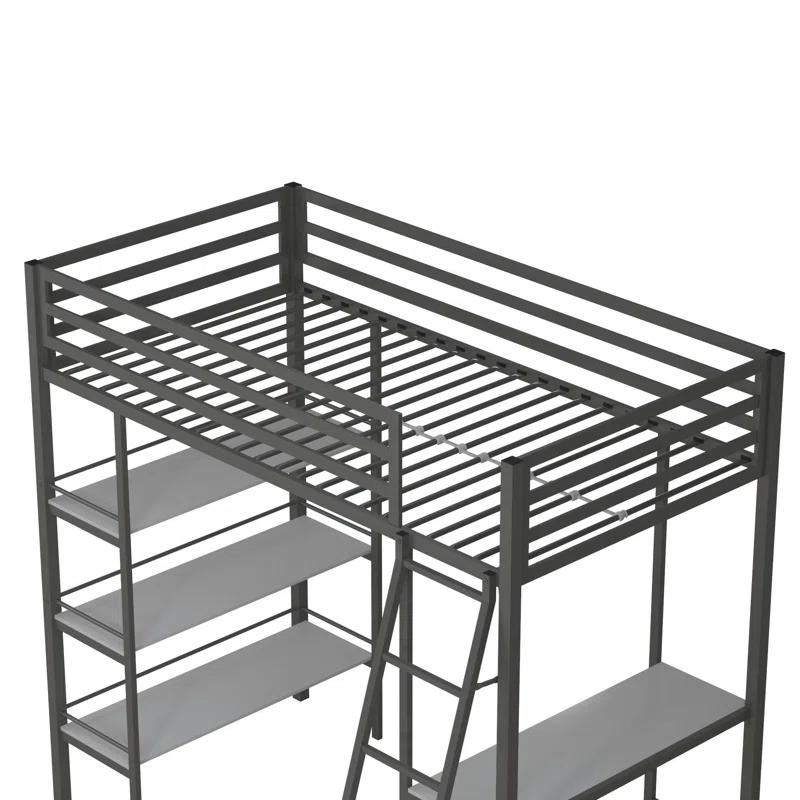 Max & Finn Nova Twin Metal Platform Loft Bed with Built-in-Desk