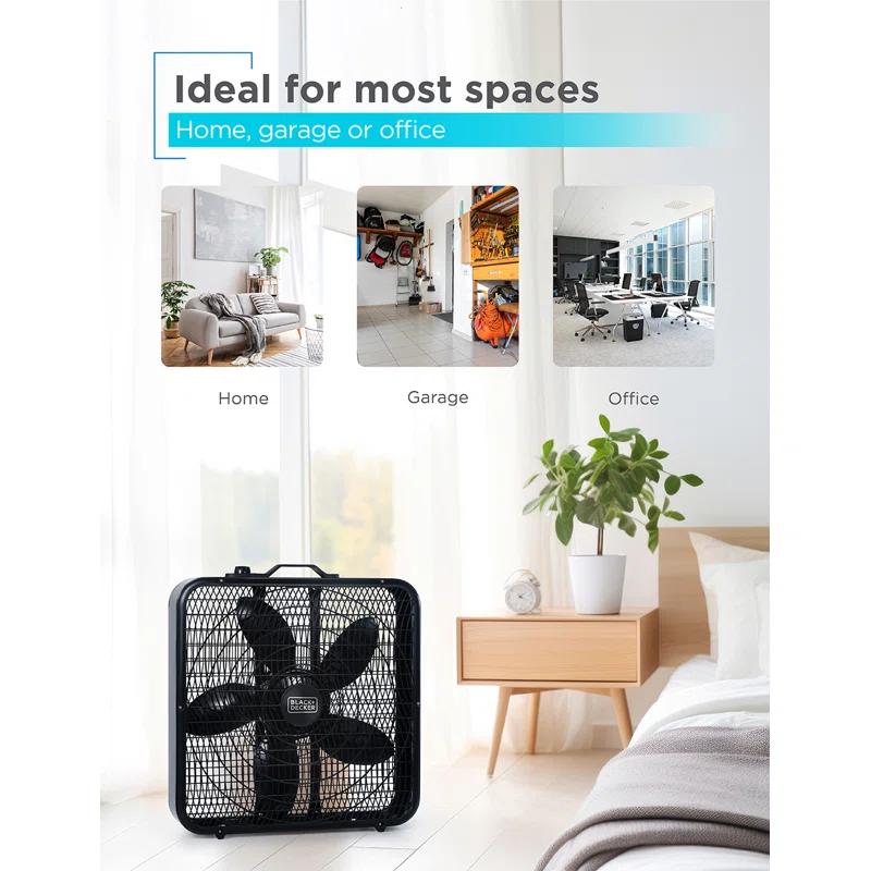 BLACK+DECKER BFP Series BLACK+DECKER 20” Box Fan with 3 Speed Settings, Powerful 80W Motor, 5-Blade Box Fan with Carry Handle, Rotary Knob, Black