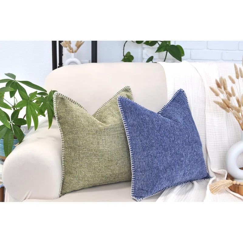 Oveesha Soft Chenille Throw Pillow Covers With Stitched Edge (Set of 2)