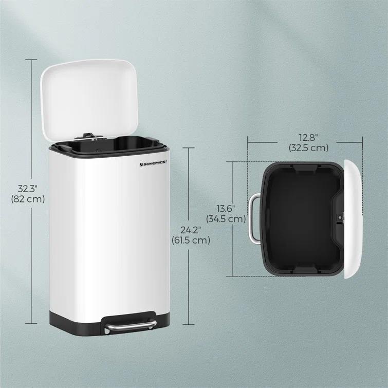 8 Gallon Trash Can with Lid, Garbage Can, Stainless Steel Small Waste Bin with Step Pedal and Inner Bucket, Soft Close, Kitchen