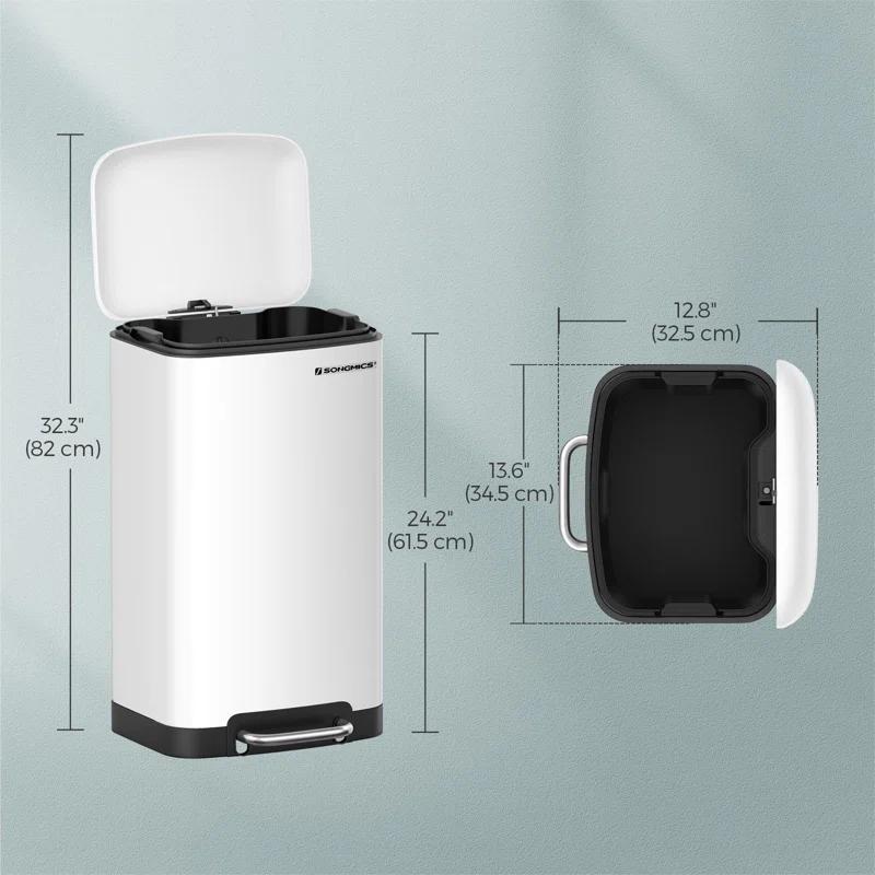8 Gallon Trash Can with Lid, Garbage Can, Stainless Steel Small Waste Bin with Step Pedal and Inner Bucket, Soft Close, Kitchen