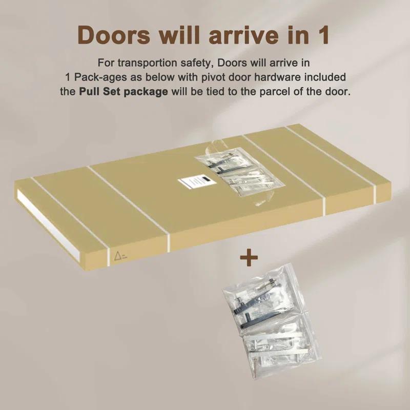 EASELIFE Frosted Glass And Solid Manufactured Wood Bi-Fold Door With Installation Hardware Kit