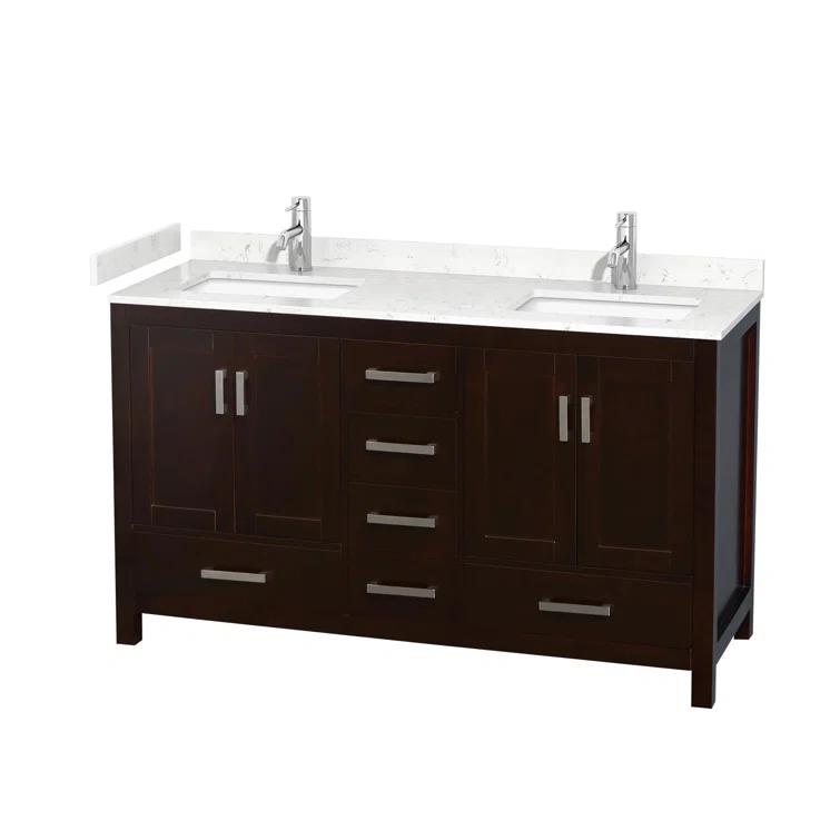 Wyndham Collection Sheffield 60" Freestanding Double Bathroom Vanity with Cultured Marble Top