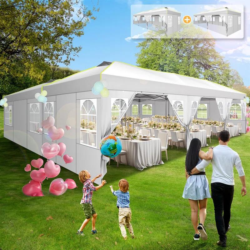 10'Wx30'D Pop Up Canopy, One Push Setup Glow Party Tent