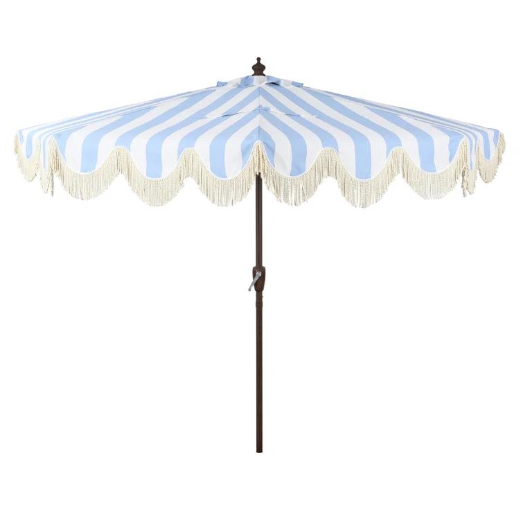 Arlmont & Co. Tasheba 9 ft. Classic Scalloped Fringe Half Market Patio Umbrella with Crank, and UV Protection