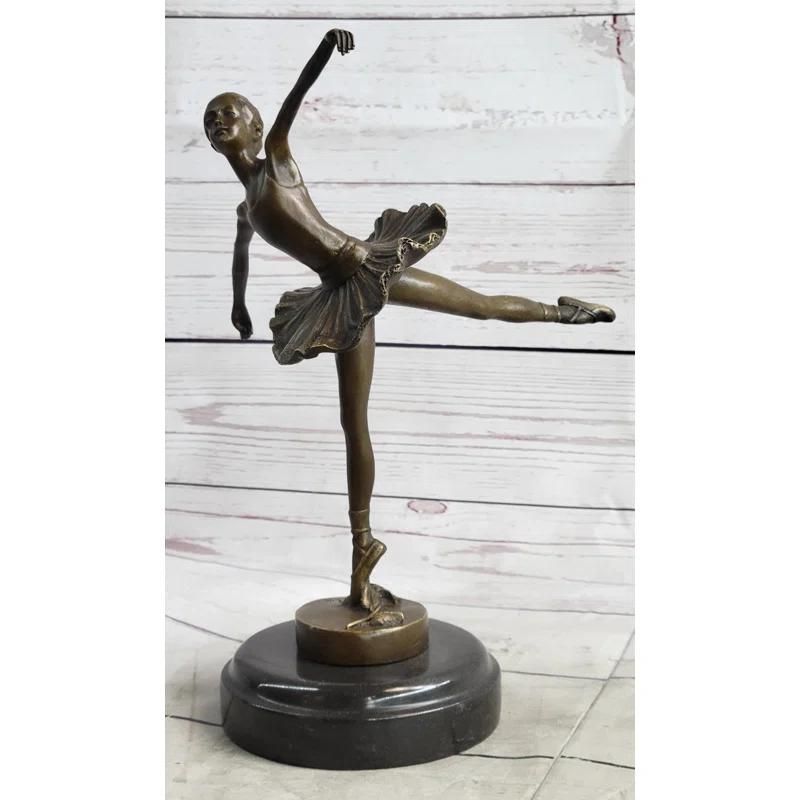 Charlton Home® Duffina Graceful Ballerina Ballet Dancer Bronze Sculpture Statue Figure On Marble Base