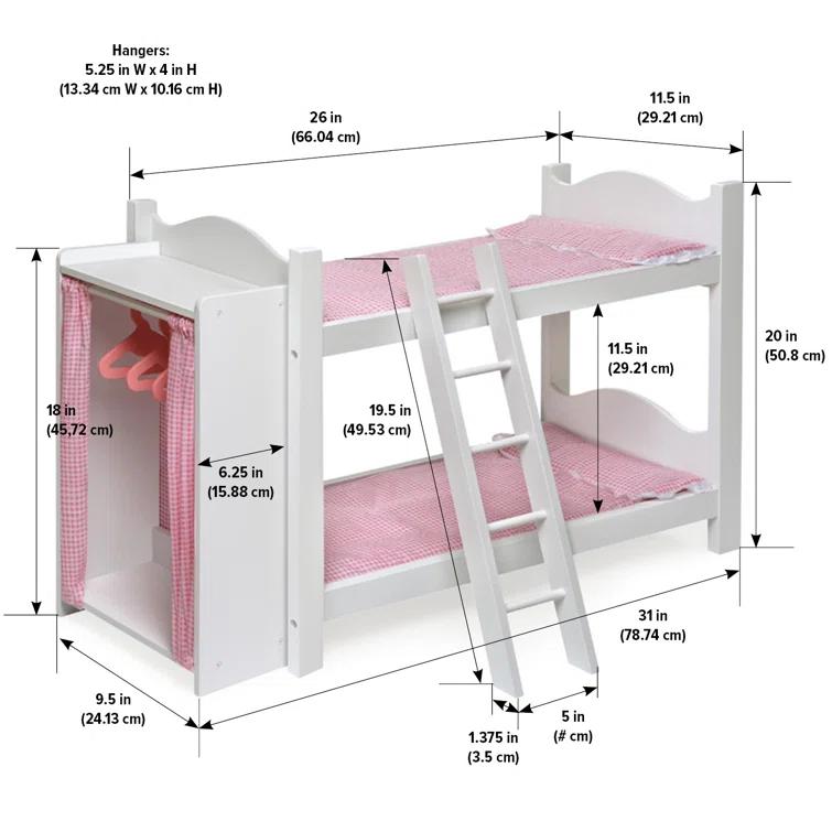 Badger Basket Bunk Beds with Ladder and Storage Armoire for 20" Dolls