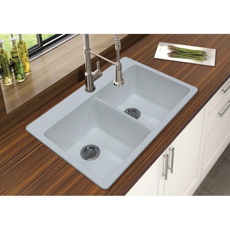 Winpro Granite 33" L x 22" W Double Bowl Dual Mount Kitchen Sink WGWH10503