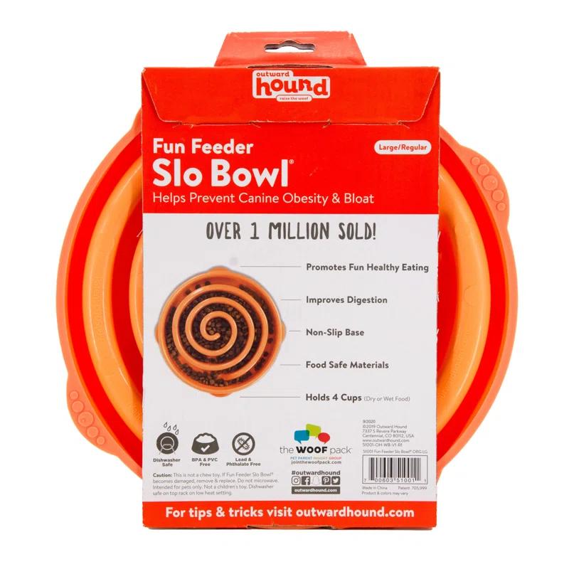 Outward Hound Outward Hound Fun Feeder Bowl, Slow Feeder Dog Bowl, Large, Orange