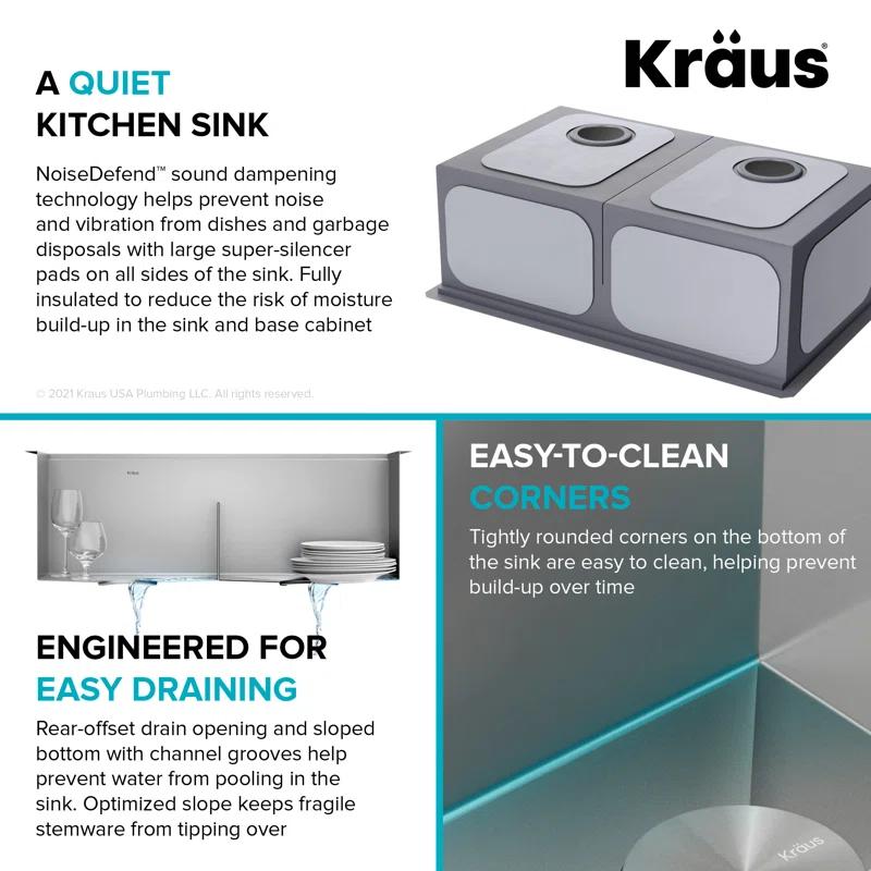Kraus KRAUS Kore™ 30" L Undermount Workstation 16 Gauge Stainless Steel Double Bowl Kitchen Sink KWU112-30