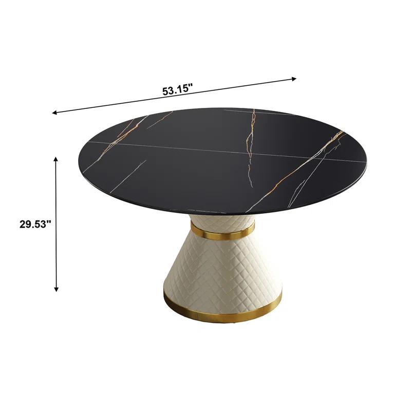 Rafeddin 53.15"Modern artificial st1 round carbon steel base dining tablecan accommodate 6 people