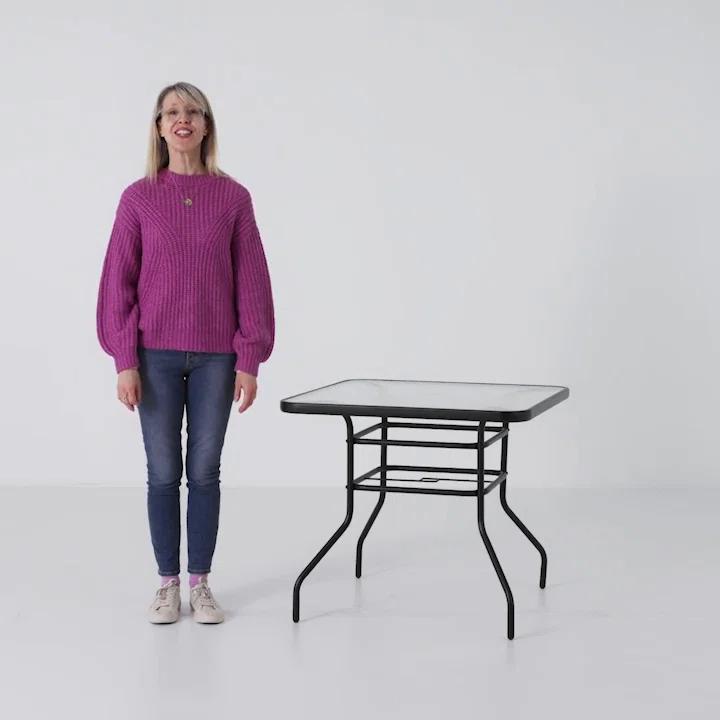 Lark Manor™ Aliyahna 32'' Patio Square Table Tempered Glass Steel Frame Outdoor Pool Yard Garden