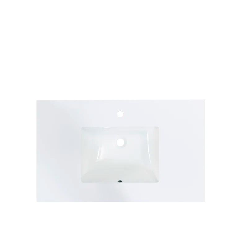 Viterbo 37" Single Bathroom Vanity Top in High Gloss White Stone Finish with Sink