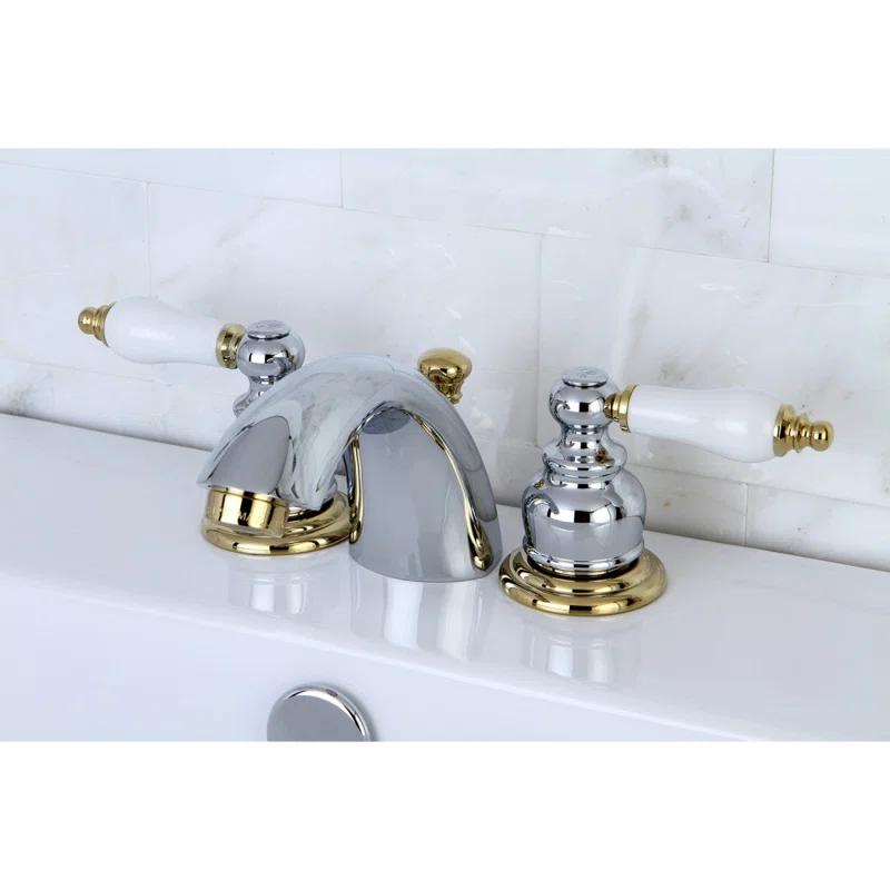 Kingston Brass Victorian Two-Handle 3-Hole Deck Mount Mini-Widespread Bathroom Faucet with Plastic Pop-Up