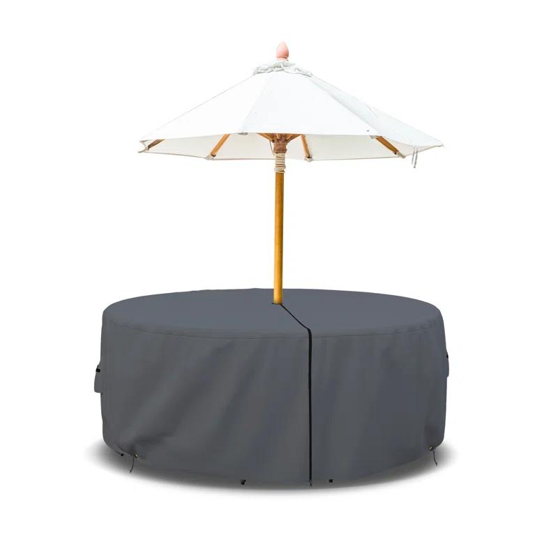 Arlmont & Co. Heavy Duty Multipurpose Waterproof Outdoor Round Dining Table & Chair Set Cover with Umbrella Hole