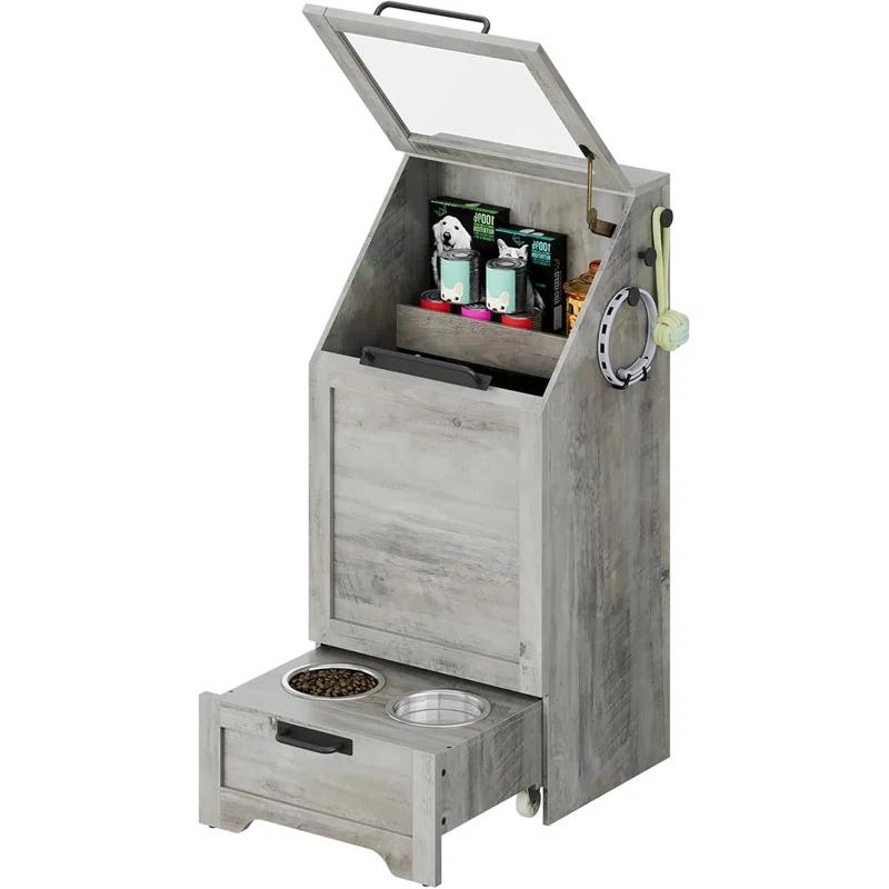 gaomon Dog Feeding Station with Storage Cabinet, 2 Elevated Dog Bowls, Filp Top Dog Food Storage Cabinet Container