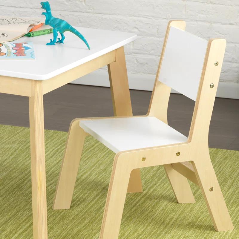 KidKraft Wooden Modern Table & 2 Chair Set, Children's Furniture, White & Natural