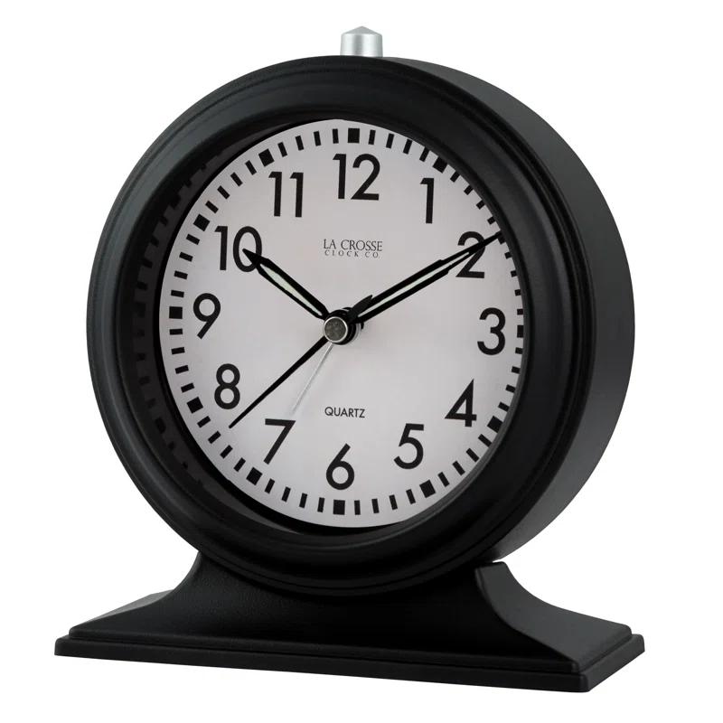Symple Stuff Traditional Analog Quartz Movement / Crystal Tabletop Clock with Alarm in Black