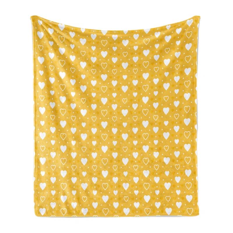 Ambesonne Ambesonne Romantic Fleece Throw Blanket Heart Shapes and Dots Yellow White