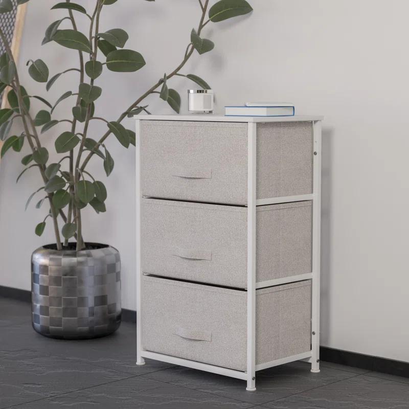 Flash Furniture Malone 3 Drawer Vertical Storage Dresser with Wood Top & Fabric Pull Drawers