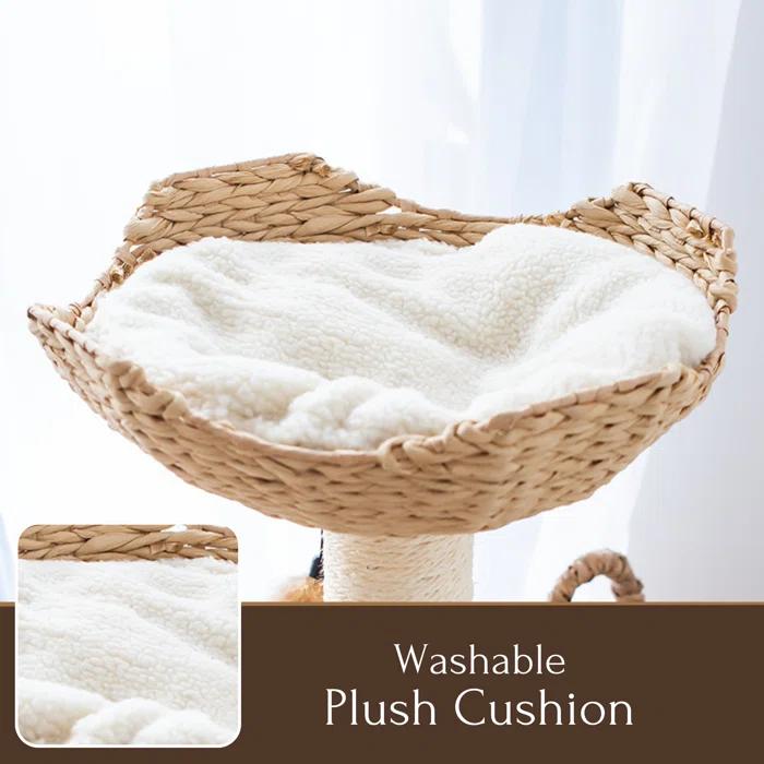 PetPals PetPals Walk Up Cat Tree with Fleece Perch, Handwoven Basket, and Sisal Scratching Post, Eco-Friendly Cat Furniture, Beige