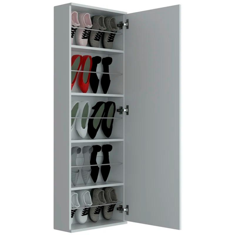 Hokku Designs Domanique Mirror Door Wall Mounted Shoe Rack, 10-Pair Capacity