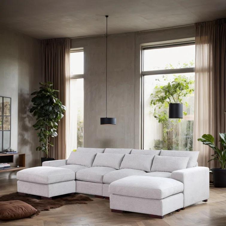 Ivy Bronx Biaggio Linen Blend Sectional with 2 Ottomans,Sectional Couch