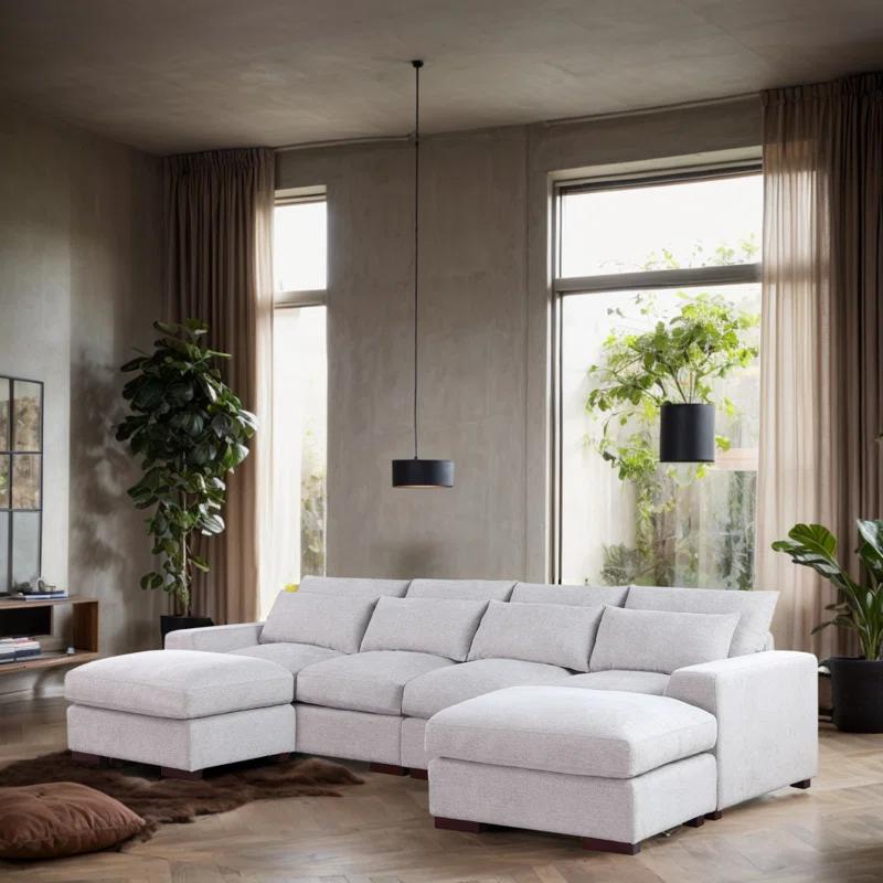 Biaggio Linen Blend Sectional with 2 Ottomans,Sectional Couch