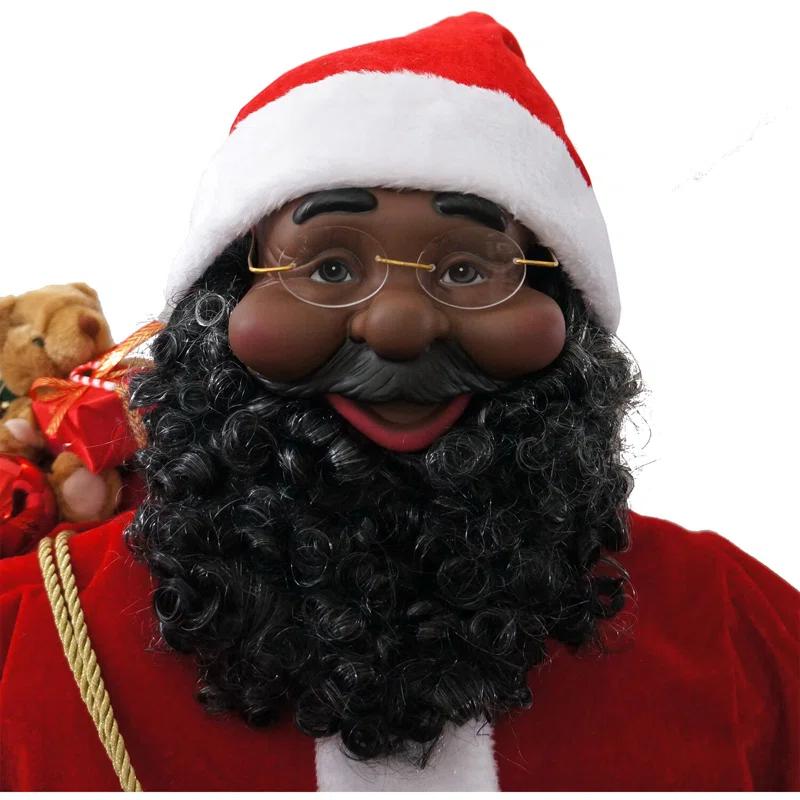 Fraser Hill Farm 48" Music and Motion African American Santa Claus in the Chimney, Life-Size Christmas Holiday Indoor Home Decor
