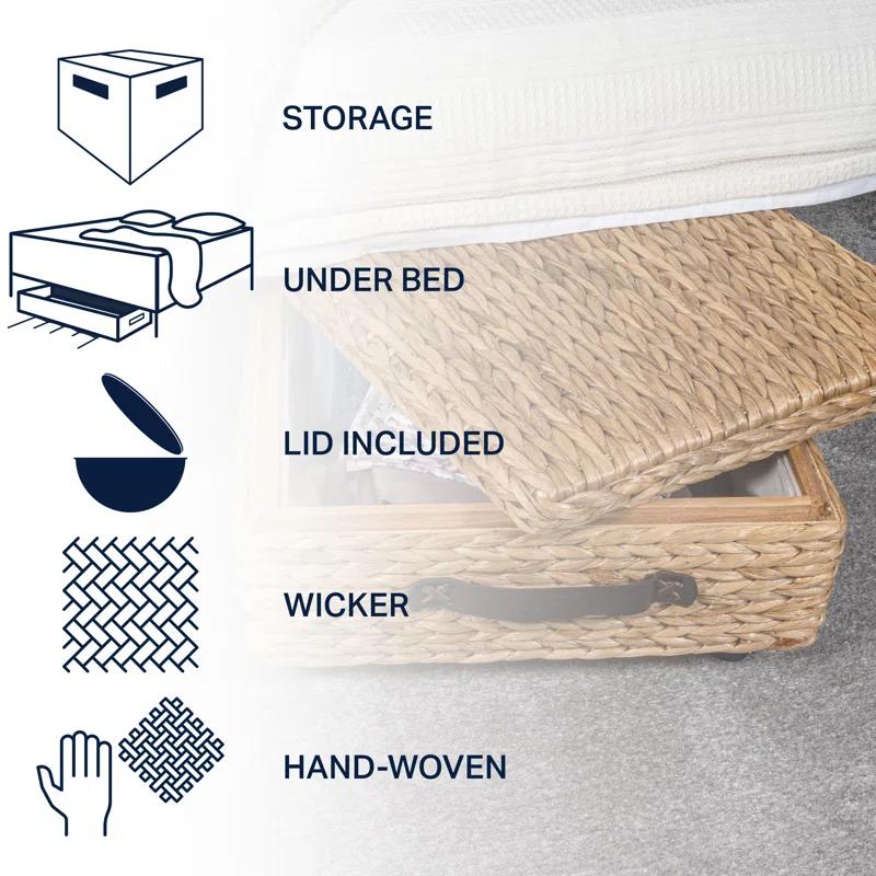 happimess Chett 26.38" Minimalist Hand-Woven Hyacinth/Wood Underbed Storage Bin with Wheels and Handles