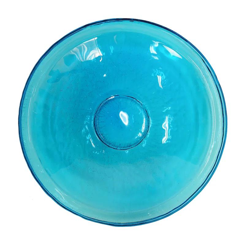 Winston Porter Crackle Glass Birdbath Bowl with Stake, 14-in