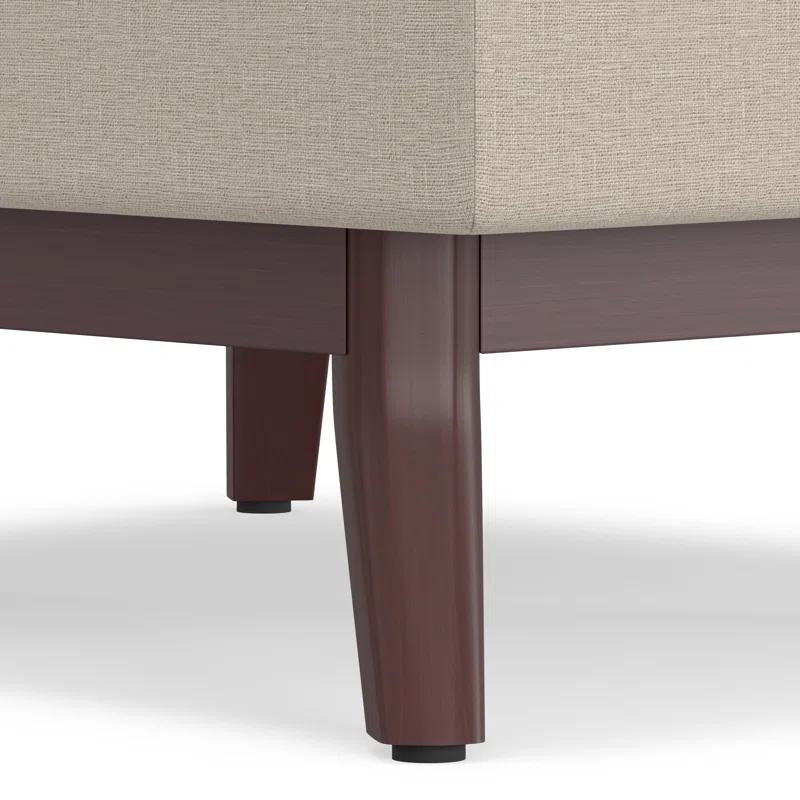 Simpli Home Owen 34"W Upholstered Coffee Table Storage Ottoman with Lift Top and Solid Wood Legs
