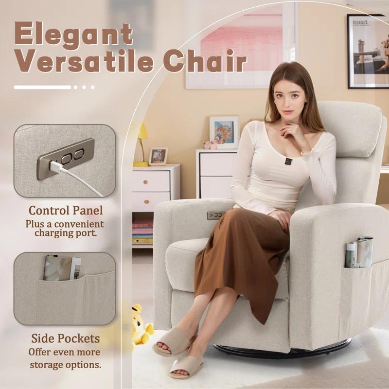 Ebern Designs Power Swivel Recliner Chairs For Adults, Electric Rocking Chair, Glider Recliner Chair With Classified Side Pocket, Rocking Chairs Featuring Type-c And Usb Ports
