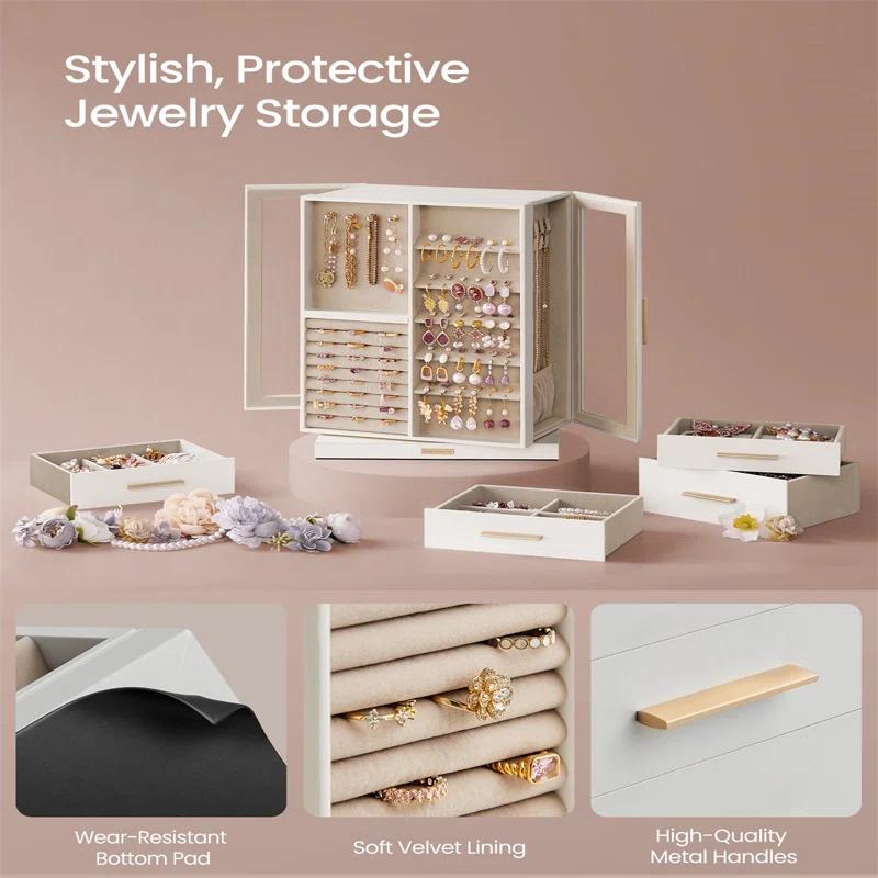 Stack man Jewelry Box 360° Rotating, Jewelry Storage Case With 5 Drawers