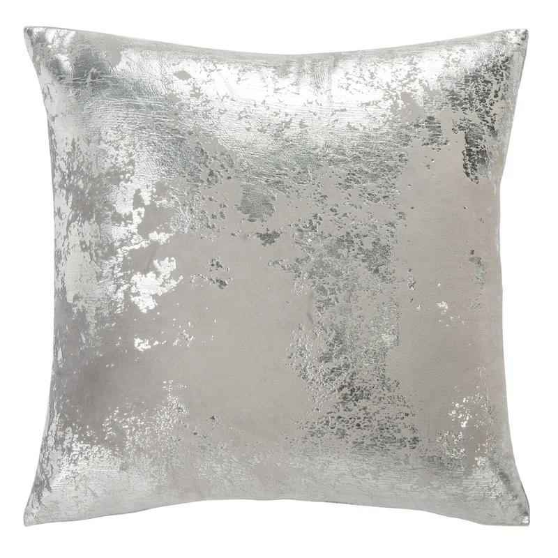 Isabelina 18" Square Grey and Silver Metallic Throw Pillow