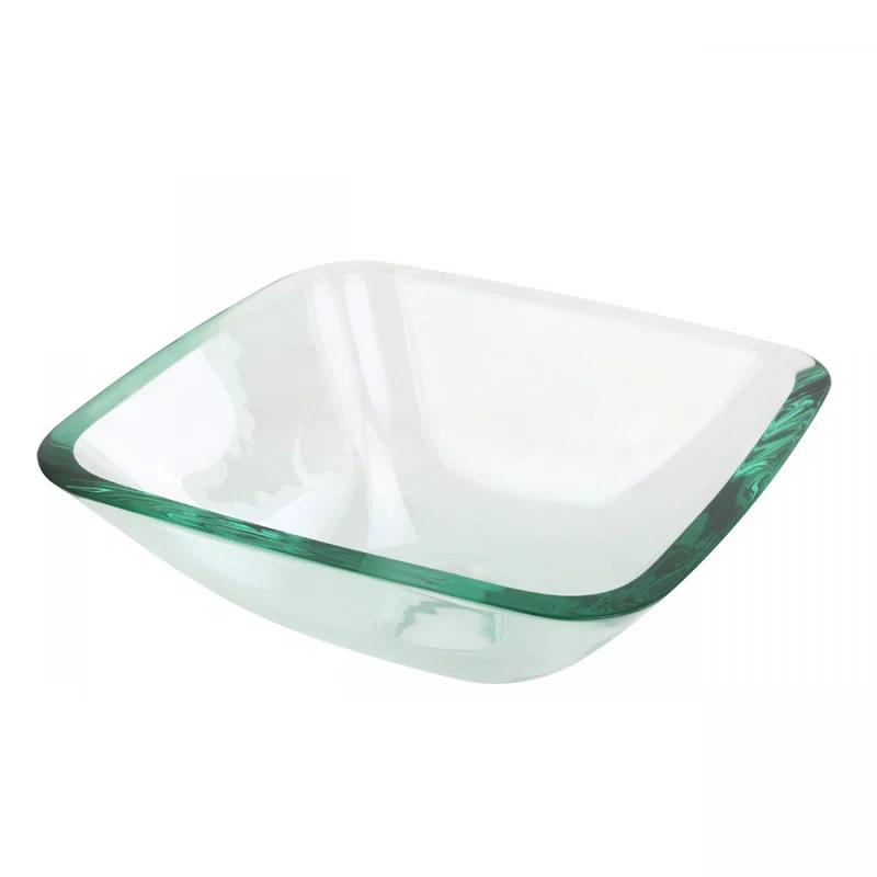 Square Glass Bathroom Vessel Sink with Drain Mini Bath Bowl