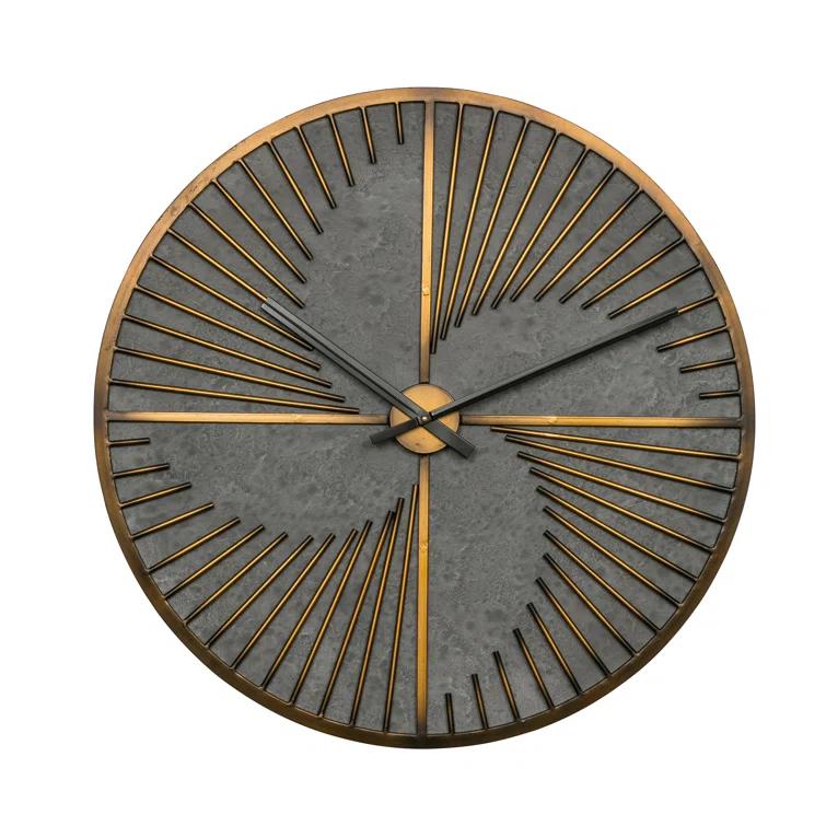 Oversized Aged Bronze and Gray Metal Round Wall Clock