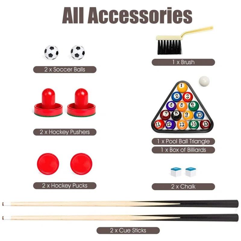 JETEHO Multi Game Table, 3-In-1 48" Combo Game Table W/Soccer, Billiard, Slide Hockey, Wood Foosball Table, Perfect For Game Rooms, Arcades, Bars, Parties, Family Night